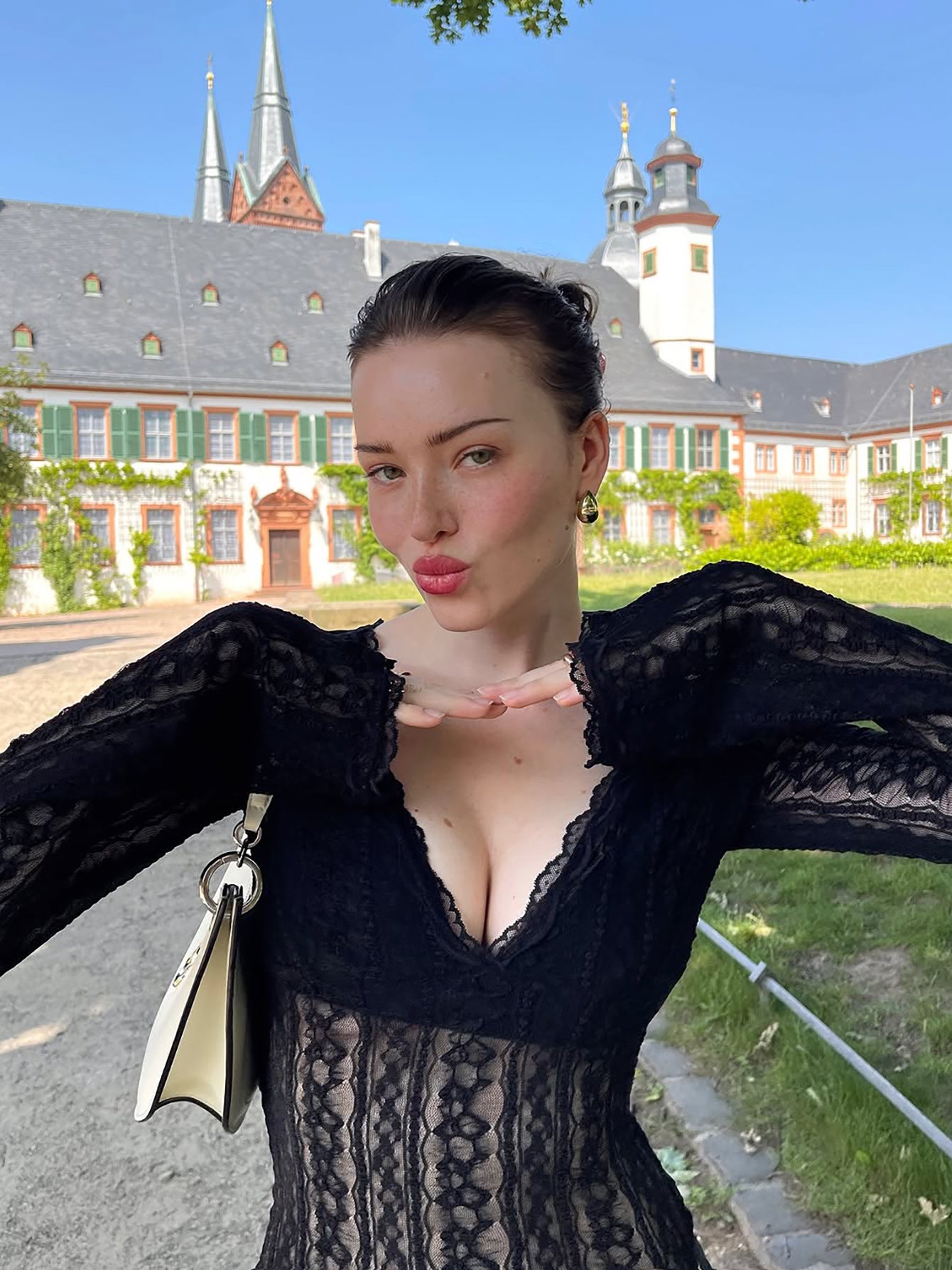 Women's Sheer Black Lace Long Sleeve Top – V-Neck See-Through Floral Lace Blouse