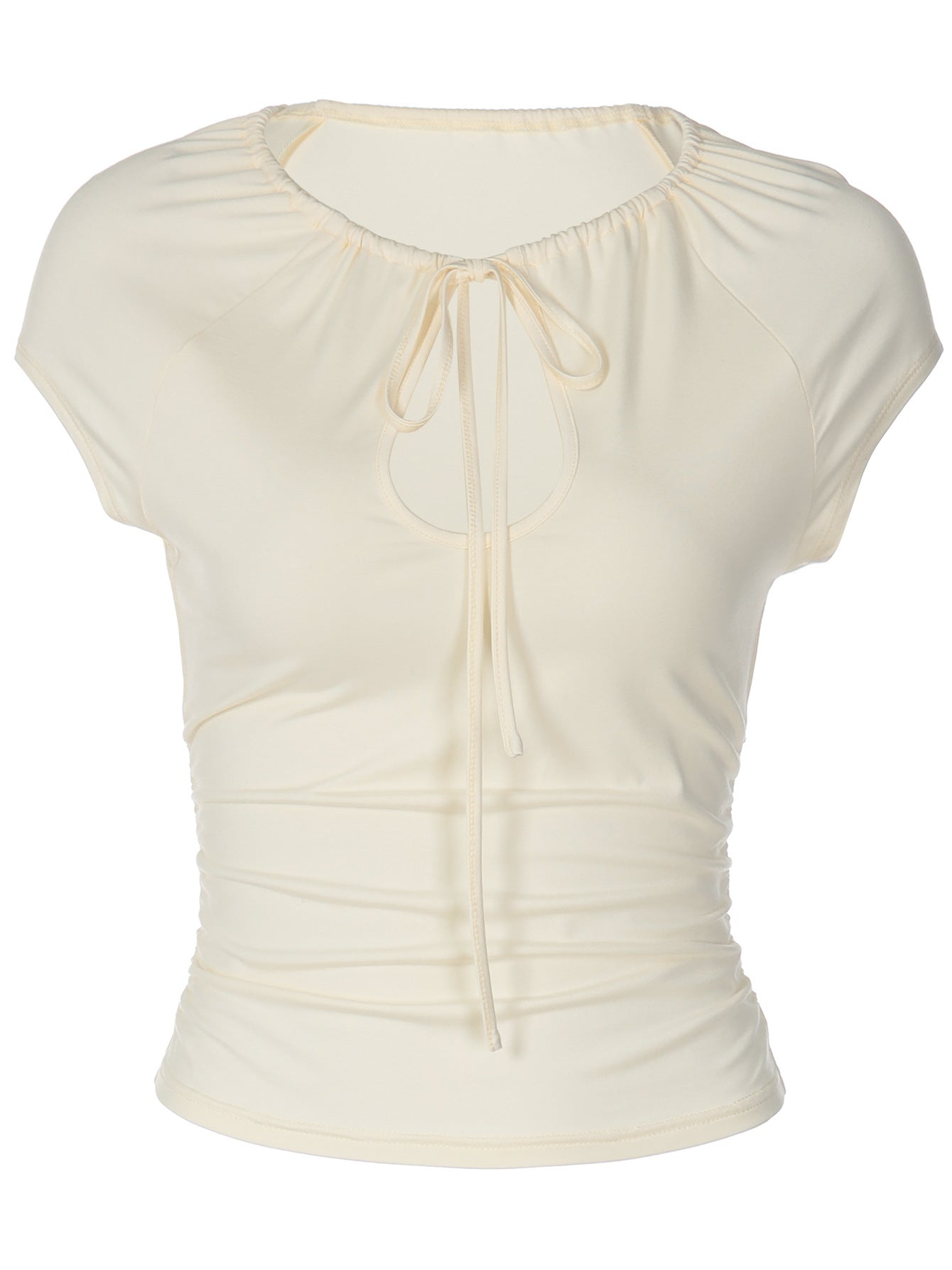 Women's Ruched Keyhole Cutout Top – Sleeveless Tie-Front Mock Neck Blouse - Image 7